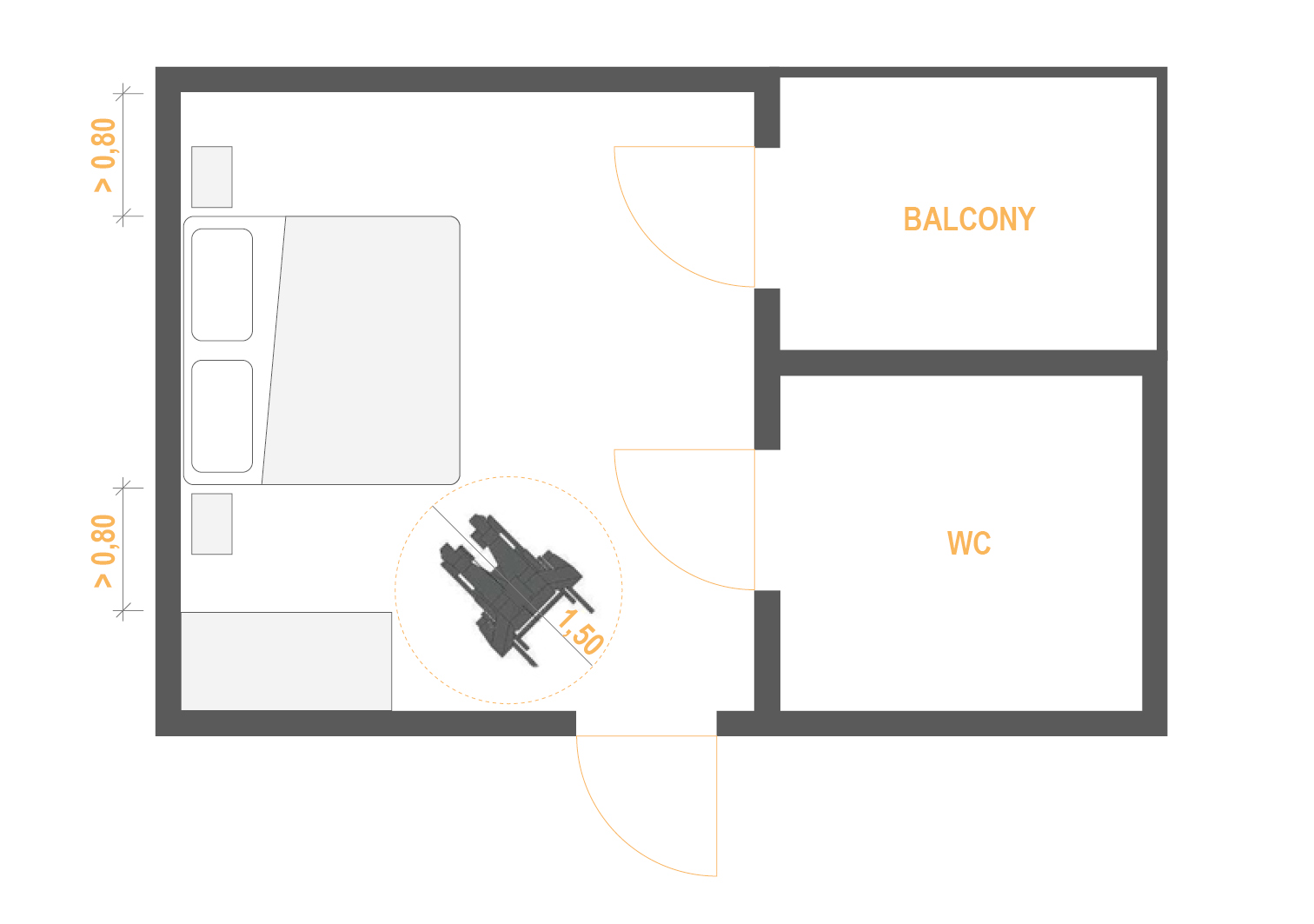Skizze einer barrierefreie Wohnung
