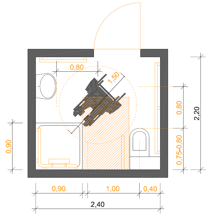 Skizze einer bodengleichen Dusche
